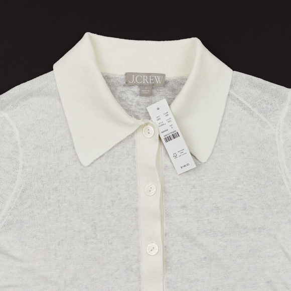 New JCREW Size S Collared Button-Up Sweater in Linen Ivory $148 CJ444 - Picture 5 of 6
